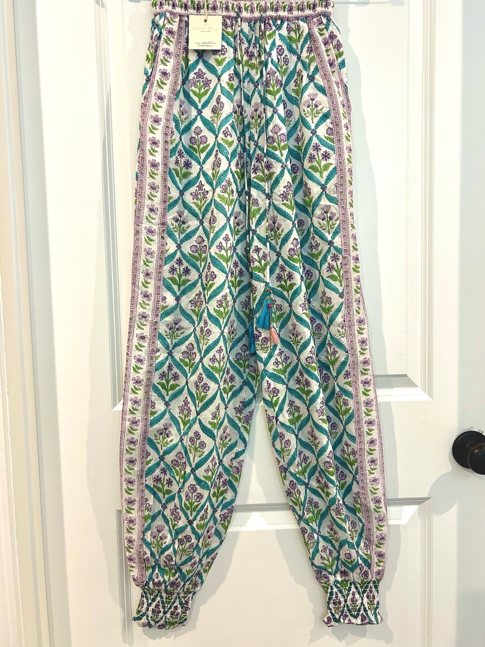 NEW XS Bell Alicia Bell Beach Harom Pants Harem Balloon Lounge Block Print NWT
